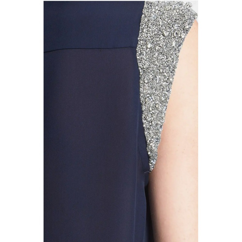 Women's HAUTE HIPPIE Navy Blue Beaded Embellished Cap Sleeve Silk Blouse S $395 - Picture 3 of 16